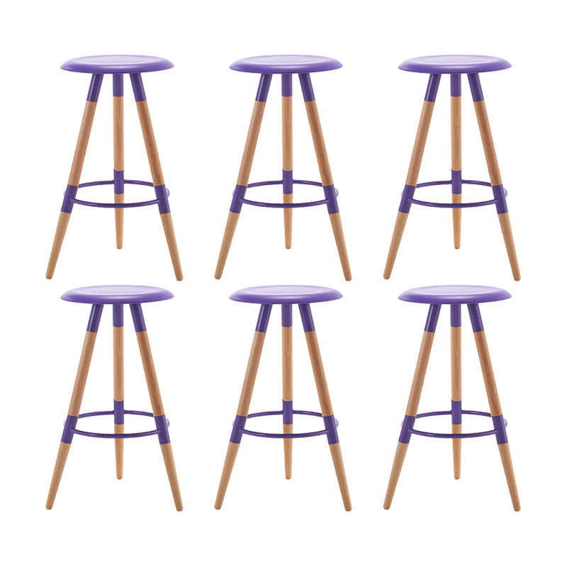 Modern Round Seat Counter Stool Solid Wood Backless Counter-height Stool Purple 6 Piece Set Clearhalo 'Bar Furniture' 'Bar Stools' 'bar_stools' 'furn' 'furn_bar_stools' 'Furniture' 'Kitchen & Dining Furniture' 6221064