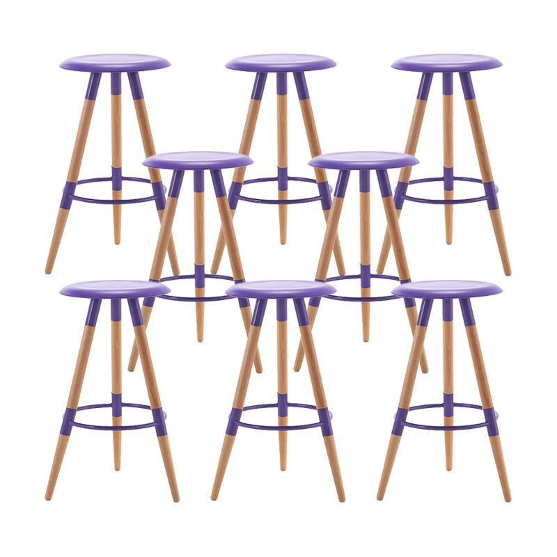Modern Round Seat Counter Stool Solid Wood Backless Counter-height Stool Purple 8 Piece Set Clearhalo 'Bar Furniture' 'Bar Stools' 'bar_stools' 'furn' 'furn_bar_stools' 'Furniture' 'Kitchen & Dining Furniture' 6221065