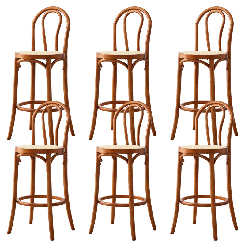 Contemporary Wooden Bar-stool Solid Round Seat Counter Bar Stool with Wood Legs Brown 6 Piece Set Clearhalo 'Bar Furniture' 'Bar Stools' 'bar_stools' 'furn' 'furn_bar_stools' 'Furniture' 'Kitchen & Dining Furniture' 6221113