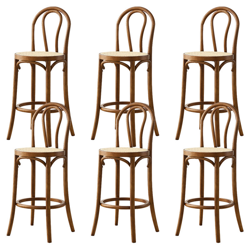 Contemporary Wooden Bar-stool Solid Round Seat Counter Bar Stool with Wood Legs Walnut 6 Piece Set Clearhalo 'Bar Furniture' 'Bar Stools' 'bar_stools' 'furn' 'furn_bar_stools' 'Furniture' 'Kitchen & Dining Furniture' 6221127