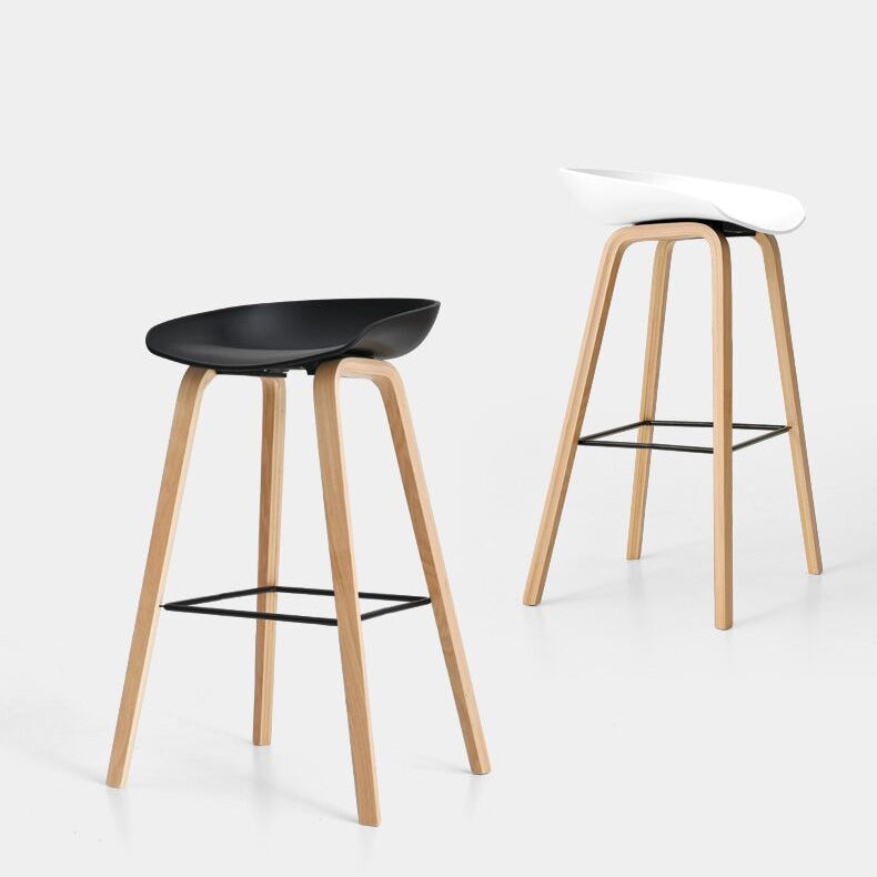 Nordic Plastic Bar-stool Bucket Seat Counter Bar Stool with Wood Legs Clearhalo 'Bar Furniture' 'Bar Stools' 'bar_stools' 'furn' 'furn_bar_stools' 'Furniture' 'Kitchen & Dining Furniture' 6221158