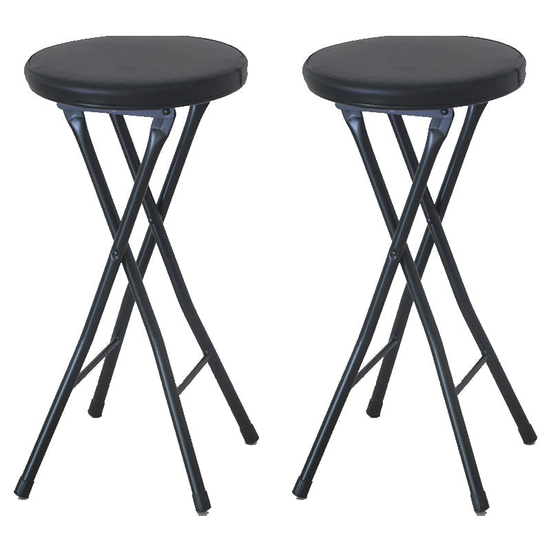 Foldable Bistro Round Shape High Chair Modern Counter Chair with Metal 4 Legs Black 2 Piece Set Short Stool(20"H) Clearhalo 'Bar Furniture' 'Bar Stools' 'bar_stools' 'furn' 'furn_bar_stools' 'Furniture' 'Kitchen & Dining Furniture' 6221172