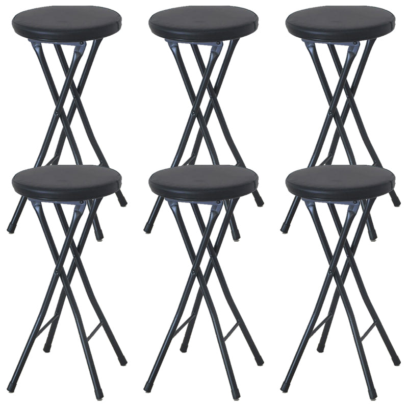 Foldable Bistro Round Shape High Chair Modern Counter Chair with Metal 4 Legs Black 6 Piece Set Short Stool(20"H) Clearhalo 'Bar Furniture' 'Bar Stools' 'bar_stools' 'furn' 'furn_bar_stools' 'Furniture' 'Kitchen & Dining Furniture' 6221177