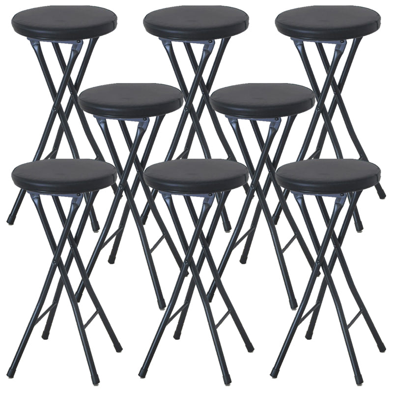 Foldable Bistro Round Shape High Chair Modern Counter Chair with Metal 4 Legs Black 8 Piece Set Short Stool(20"H) Clearhalo 'Bar Furniture' 'Bar Stools' 'bar_stools' 'furn' 'furn_bar_stools' 'Furniture' 'Kitchen & Dining Furniture' 6221179