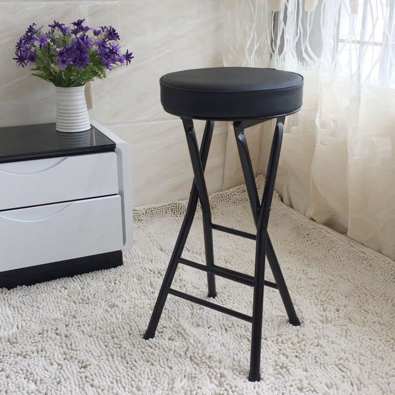 Foldable Bistro Round Shape High Chair Modern Counter Chair with Metal 4 Legs Black 1 Piece Counter Stool(25"H) Clearhalo 'Bar Furniture' 'Bar Stools' 'bar_stools' 'furn' 'furn_bar_stools' 'Furniture' 'Kitchen & Dining Furniture' 6221181