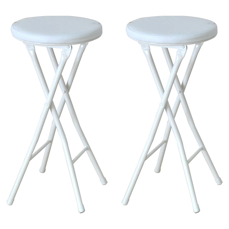 Foldable Bistro Round Shape High Chair Modern Counter Chair with Metal 4 Legs White 2 Piece Set Short Stool(20"H) Clearhalo 'Bar Furniture' 'Bar Stools' 'bar_stools' 'furn' 'furn_bar_stools' 'Furniture' 'Kitchen & Dining Furniture' 6221195