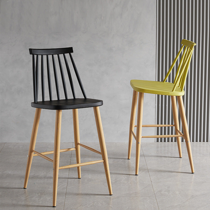Nordic Plastic Bar-stool Square Seat Counter Bar Stool with Wood Legs Clearhalo 'Bar Furniture' 'Bar Stools' 'bar_stools' 'furn' 'furn_bar_stools' 'Furniture' 'Kitchen & Dining Furniture' 6221263