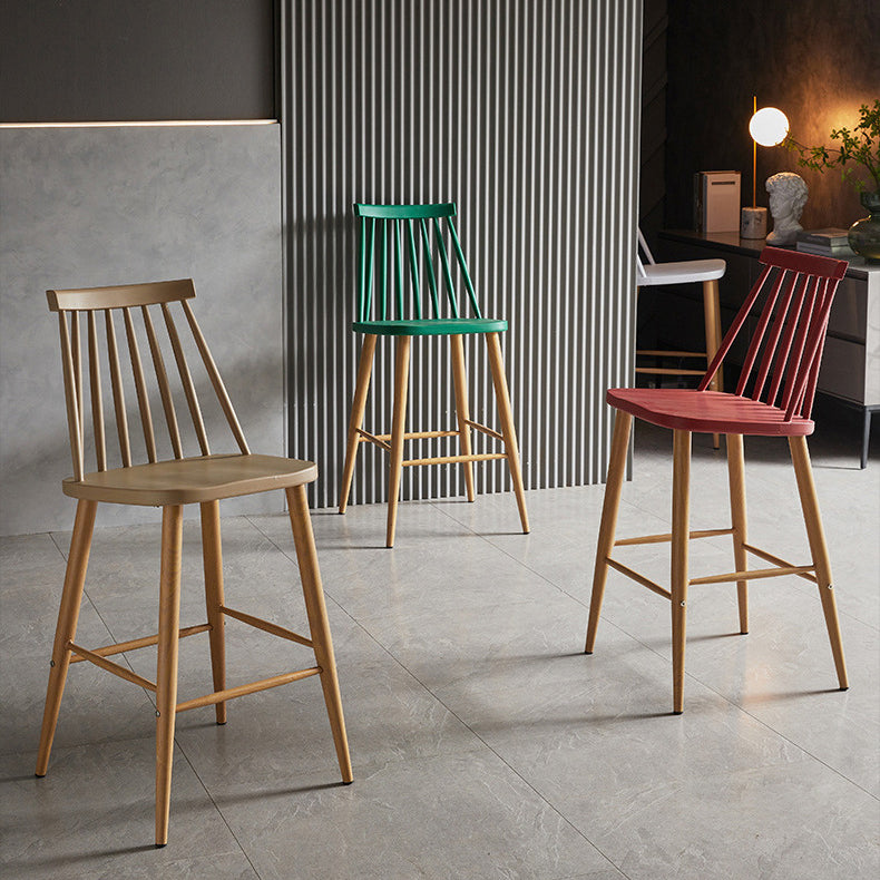 Nordic Plastic Bar-stool Square Seat Counter Bar Stool with Wood Legs Clearhalo 'Bar Furniture' 'Bar Stools' 'bar_stools' 'furn' 'furn_bar_stools' 'Furniture' 'Kitchen & Dining Furniture' 6221269