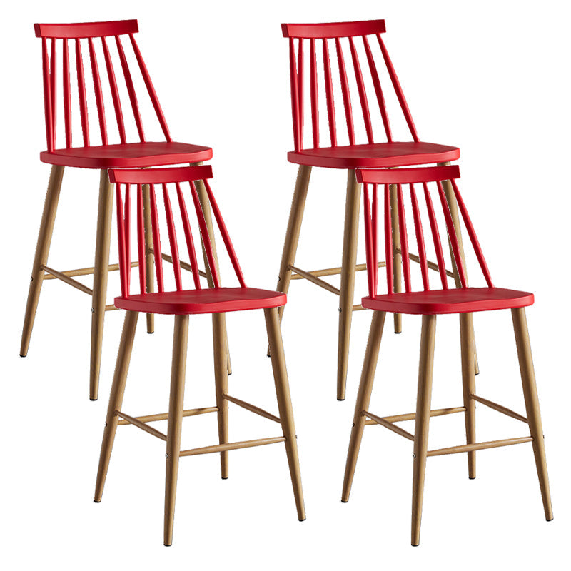 Nordic Plastic Bar-stool Square Seat Counter Bar Stool with Wood Legs Red 4 Piece Set Clearhalo 'Bar Furniture' 'Bar Stools' 'bar_stools' 'furn' 'furn_bar_stools' 'Furniture' 'Kitchen & Dining Furniture' 6221276