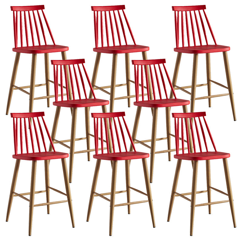 Nordic Plastic Bar-stool Square Seat Counter Bar Stool with Wood Legs Red 8 Piece Set Clearhalo 'Bar Furniture' 'Bar Stools' 'bar_stools' 'furn' 'furn_bar_stools' 'Furniture' 'Kitchen & Dining Furniture' 6221277