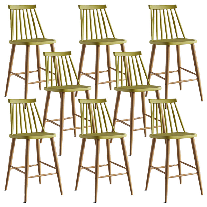 Nordic Plastic Bar-stool Square Seat Counter Bar Stool with Wood Legs Yellow 8 Piece Set Clearhalo 'Bar Furniture' 'Bar Stools' 'bar_stools' 'furn' 'furn_bar_stools' 'Furniture' 'Kitchen & Dining Furniture' 6221281