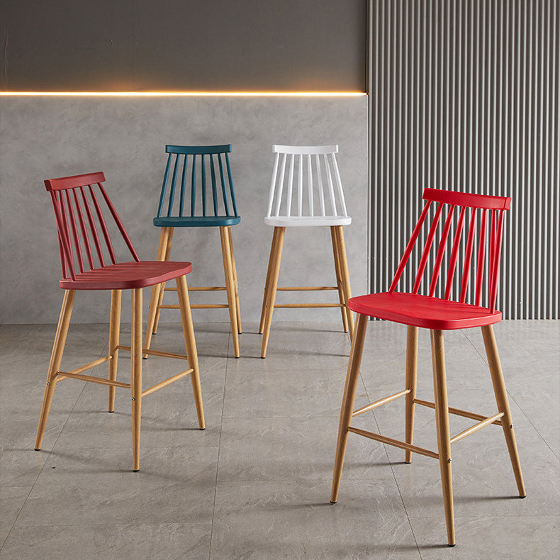 Nordic Plastic Bar-stool Square Seat Counter Bar Stool with Wood Legs Clearhalo 'Bar Furniture' 'Bar Stools' 'bar_stools' 'furn' 'furn_bar_stools' 'Furniture' 'Kitchen & Dining Furniture' 6221282
