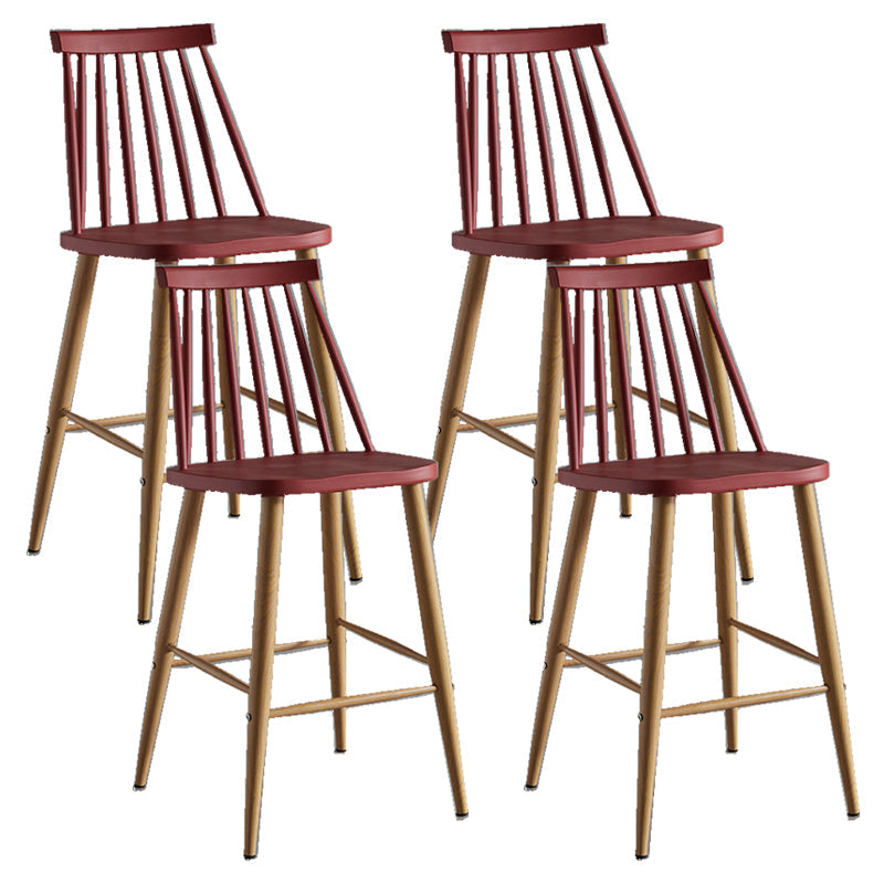 Nordic Plastic Bar-stool Square Seat Counter Bar Stool with Wood Legs Burgundy 4 Piece Set Clearhalo 'Bar Furniture' 'Bar Stools' 'bar_stools' 'furn' 'furn_bar_stools' 'Furniture' 'Kitchen & Dining Furniture' 6221287