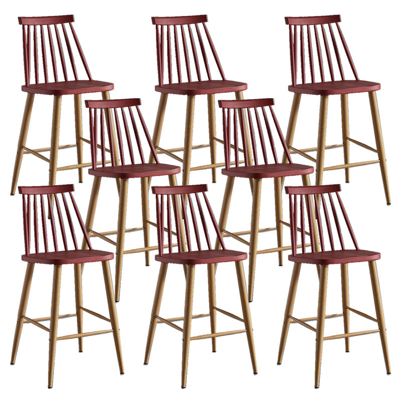 Nordic Plastic Bar-stool Square Seat Counter Bar Stool with Wood Legs Burgundy 8 Piece Set Clearhalo 'Bar Furniture' 'Bar Stools' 'bar_stools' 'furn' 'furn_bar_stools' 'Furniture' 'Kitchen & Dining Furniture' 6221288