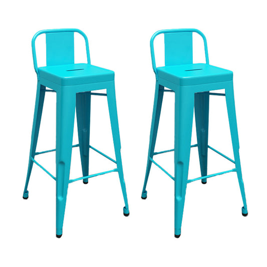 Industrial Low Back Counter Stool Metal Counter Height Stools Blue 2 Piece Set