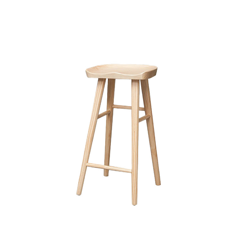 Taburete de bar de madera sin respaldo moderno con pedal y asiento de madera