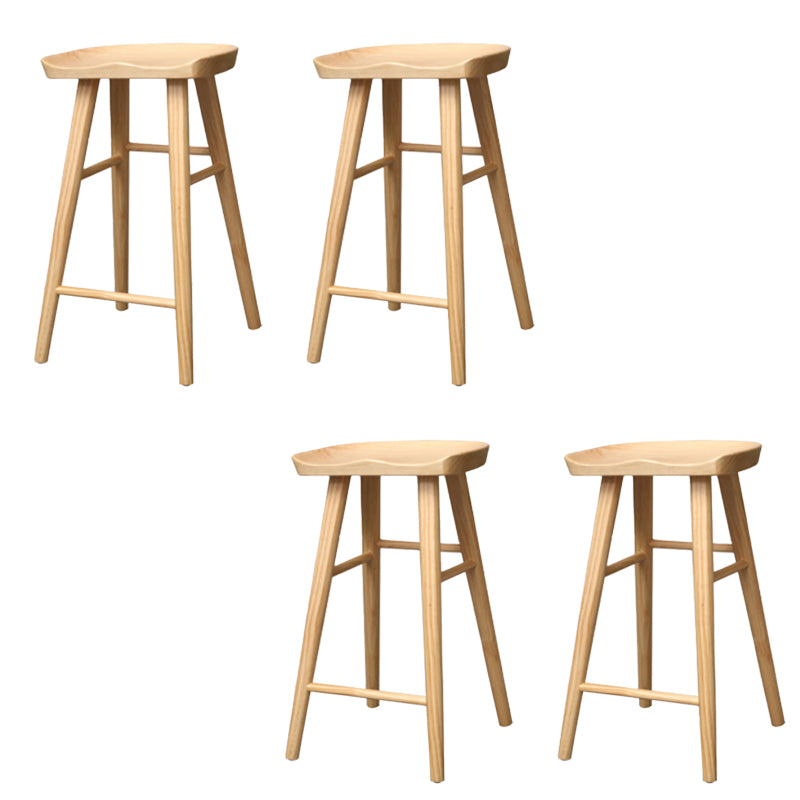 Taburete de bar de madera sin respaldo moderno con pedal y asiento de madera