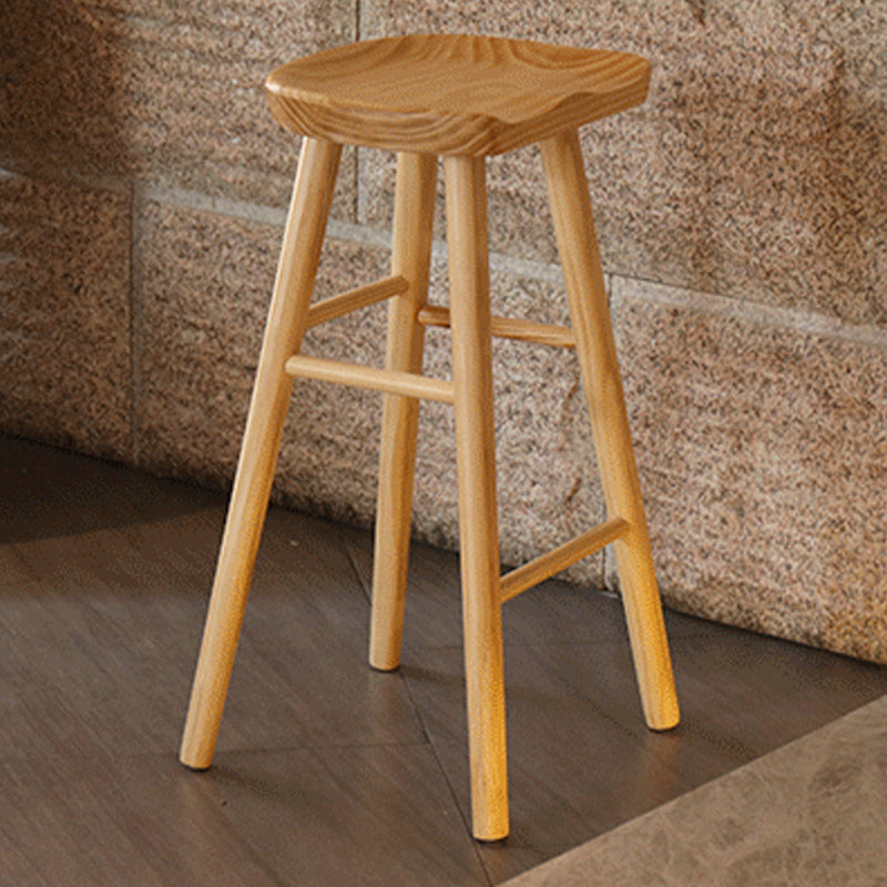 Taburete de bar de madera sin respaldo moderno con pedal y asiento de madera