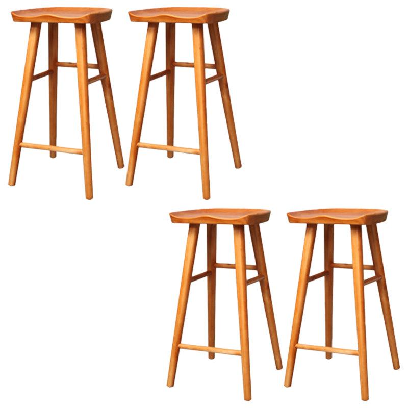 Taburete de bar de madera sin respaldo moderno con pedal y asiento de madera