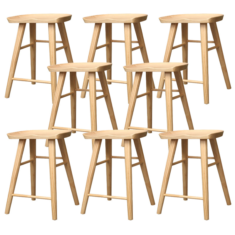 Taburete de bar de madera sin respaldo moderno con pedal y asiento de madera