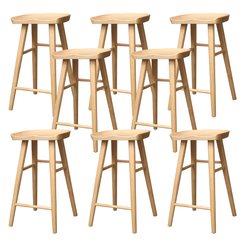 Taburete de bar de madera sin respaldo moderno con pedal y asiento de madera