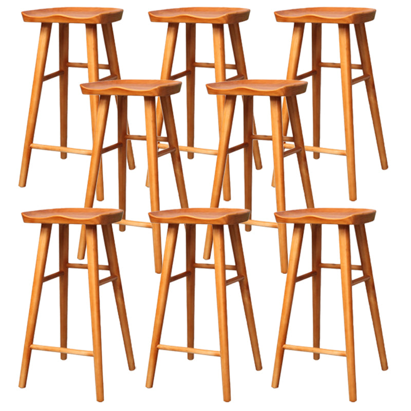 Taburete de bar de madera sin respaldo moderno con pedal y asiento de madera