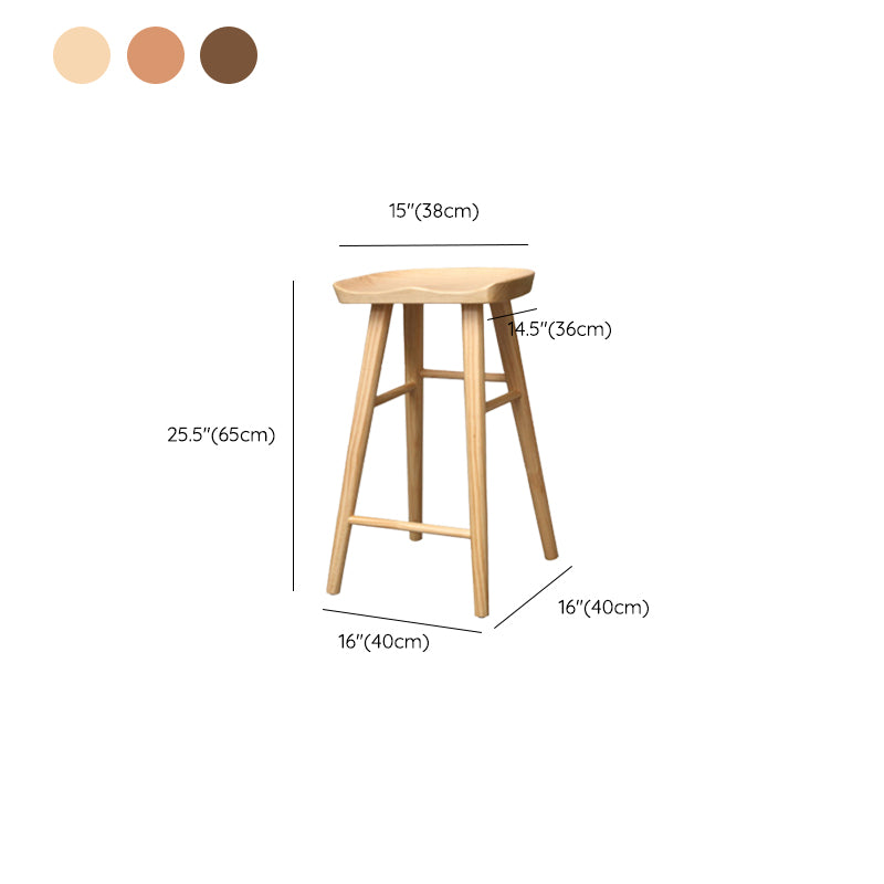 Taburete de bar de madera sin respaldo moderno con pedal y asiento de madera