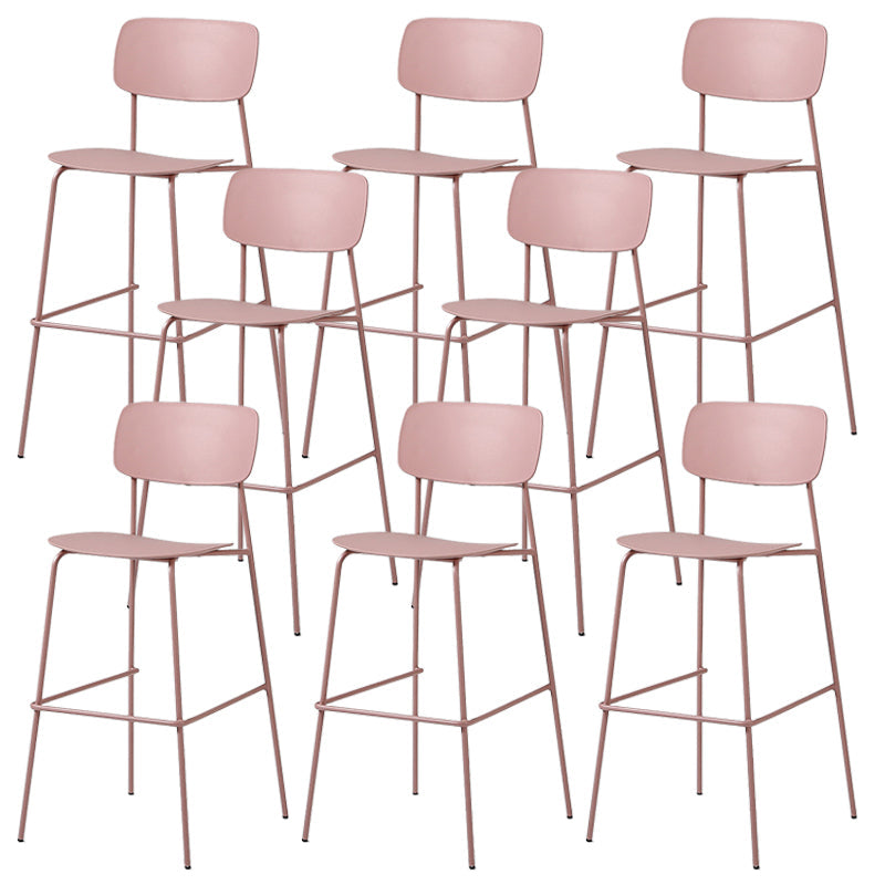 Modern Plastic Bar-stool Square Seat Counter Bar Stool with Metal Legs Pink 8 Piece Set Clearhalo 'Bar Furniture' 'Bar Stools' 'bar_stools' 'furn' 'furn_bar_stools' 'Furniture' 'Kitchen & Dining Furniture' 6221576