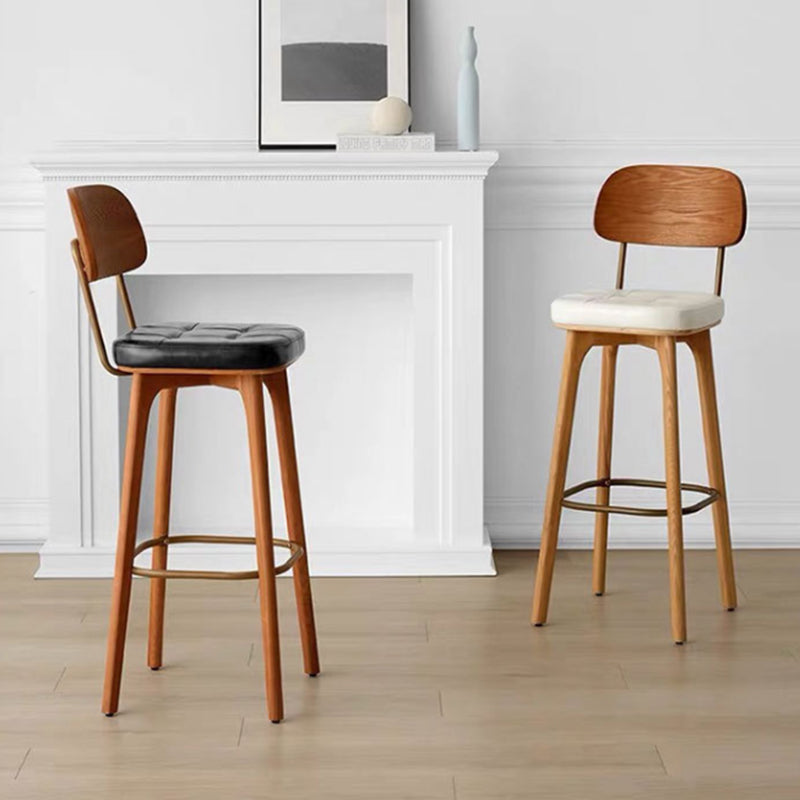 Nordic Style PU Leather Bar-stool Square Seat Counter Bar Stool with Wooden Legs Clearhalo 'Bar Furniture' 'Bar Stools' 'bar_stools' 'furn' 'furn_bar_stools' 'Furniture' 'Kitchen & Dining Furniture' 6221798