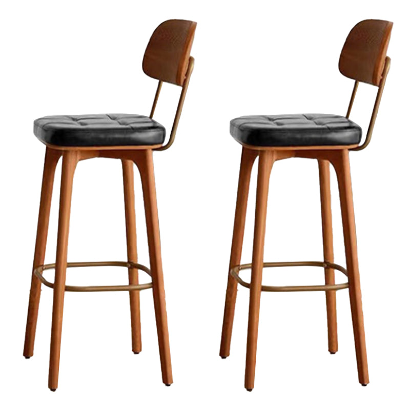 Nordic Style PU Leather Bar-stool Square Seat Counter Bar Stool with Wooden Legs Black 2 Piece Set Clearhalo 'Bar Furniture' 'Bar Stools' 'bar_stools' 'furn' 'furn_bar_stools' 'Furniture' 'Kitchen & Dining Furniture' 6221802