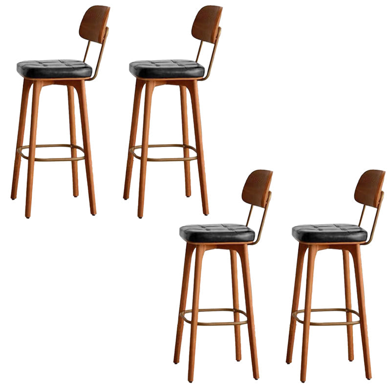 Nordic Style PU Leather Bar-stool Square Seat Counter Bar Stool with Wooden Legs Black 4 Piece Set Clearhalo 'Bar Furniture' 'Bar Stools' 'bar_stools' 'furn' 'furn_bar_stools' 'Furniture' 'Kitchen & Dining Furniture' 6221806