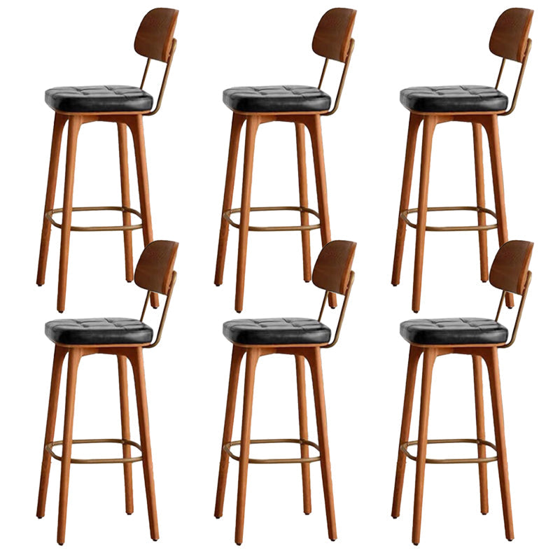 Nordic Style PU Leather Bar-stool Square Seat Counter Bar Stool with Wooden Legs Black 6 Piece Set Clearhalo 'Bar Furniture' 'Bar Stools' 'bar_stools' 'furn' 'furn_bar_stools' 'Furniture' 'Kitchen & Dining Furniture' 6221810
