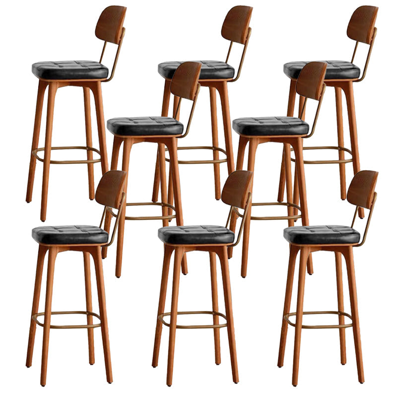 Nordic Style PU Leather Bar-stool Square Seat Counter Bar Stool with Wooden Legs Black 8 Piece Set Clearhalo 'Bar Furniture' 'Bar Stools' 'bar_stools' 'furn' 'furn_bar_stools' 'Furniture' 'Kitchen & Dining Furniture' 6221814
