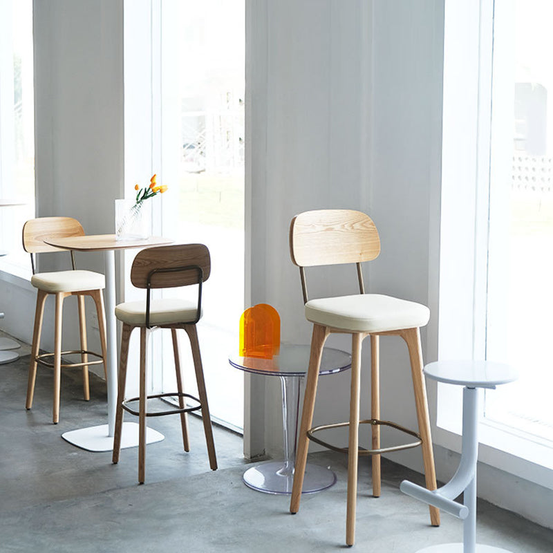 Nordic Style PU Leather Bar-stool Square Seat Counter Bar Stool with Wooden Legs Clearhalo 'Bar Furniture' 'Bar Stools' 'bar_stools' 'furn' 'furn_bar_stools' 'Furniture' 'Kitchen & Dining Furniture' 6221816