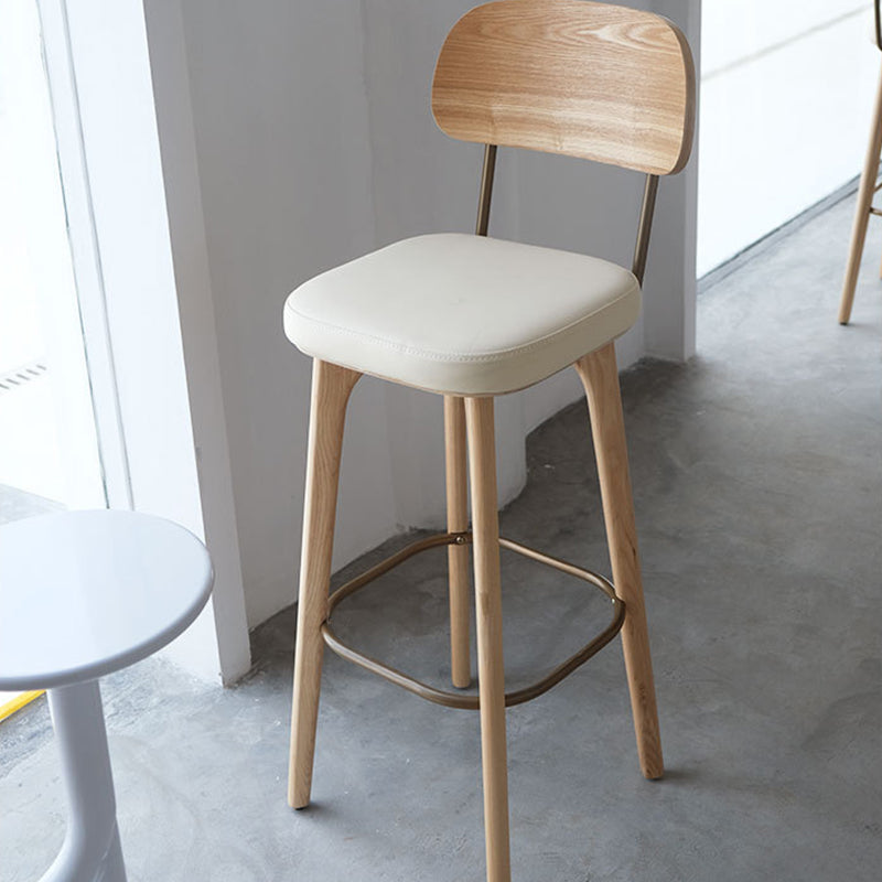 Nordic Style PU Leather Bar-stool Square Seat Counter Bar Stool with Wooden Legs Clearhalo 'Bar Furniture' 'Bar Stools' 'bar_stools' 'furn' 'furn_bar_stools' 'Furniture' 'Kitchen & Dining Furniture' 6221818