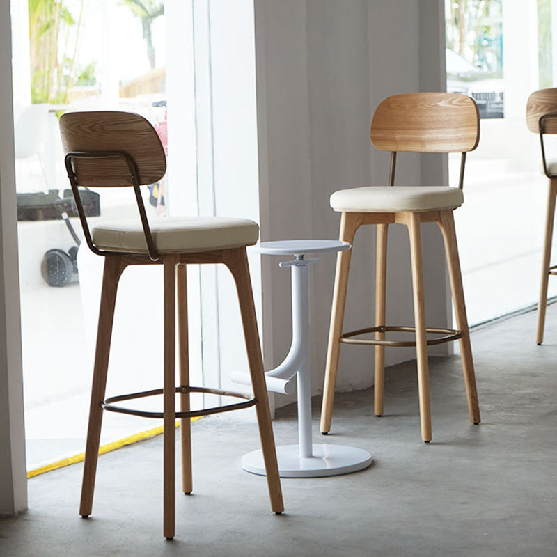 Nordic Style PU Leather Bar-stool Square Seat Counter Bar Stool with Wooden Legs Clearhalo 'Bar Furniture' 'Bar Stools' 'bar_stools' 'furn' 'furn_bar_stools' 'Furniture' 'Kitchen & Dining Furniture' 6221819