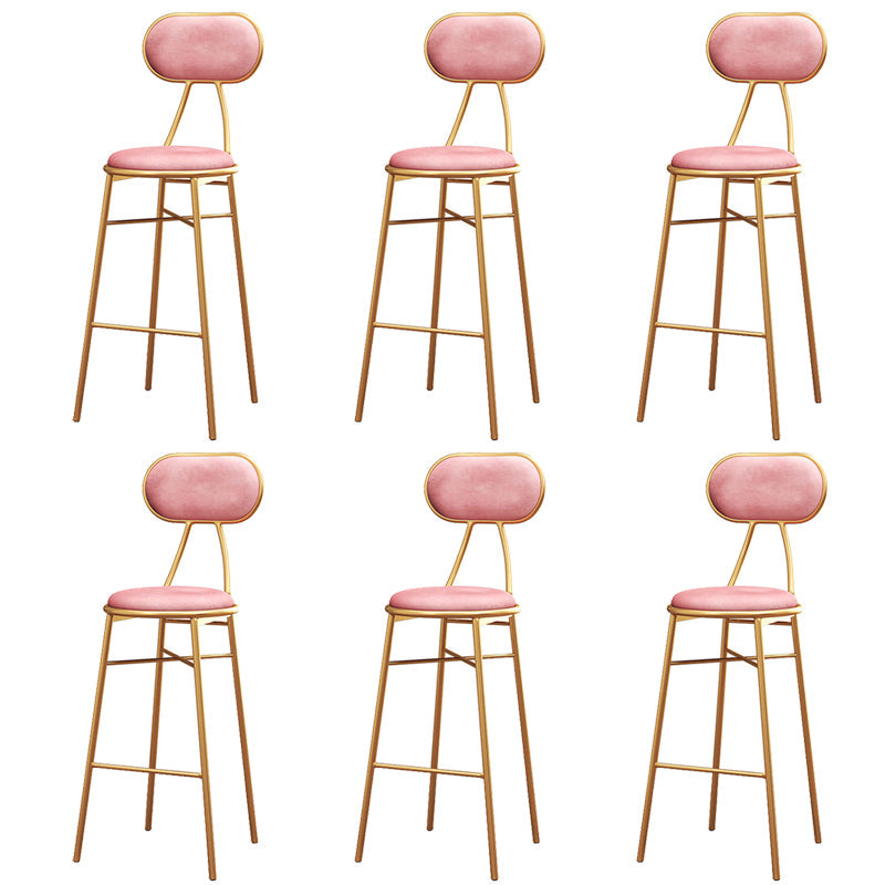 Nordic Low Back Bar-stool Round Seat Counter Bar Stool with Metal Legs Pink 6 Piece Set Counter Stool(26"H) Clearhalo 'Bar Furniture' 'Bar Stools' 'bar_stools' 'furn' 'furn_bar_stools' 'Furniture' 'Kitchen & Dining Furniture' 6222054