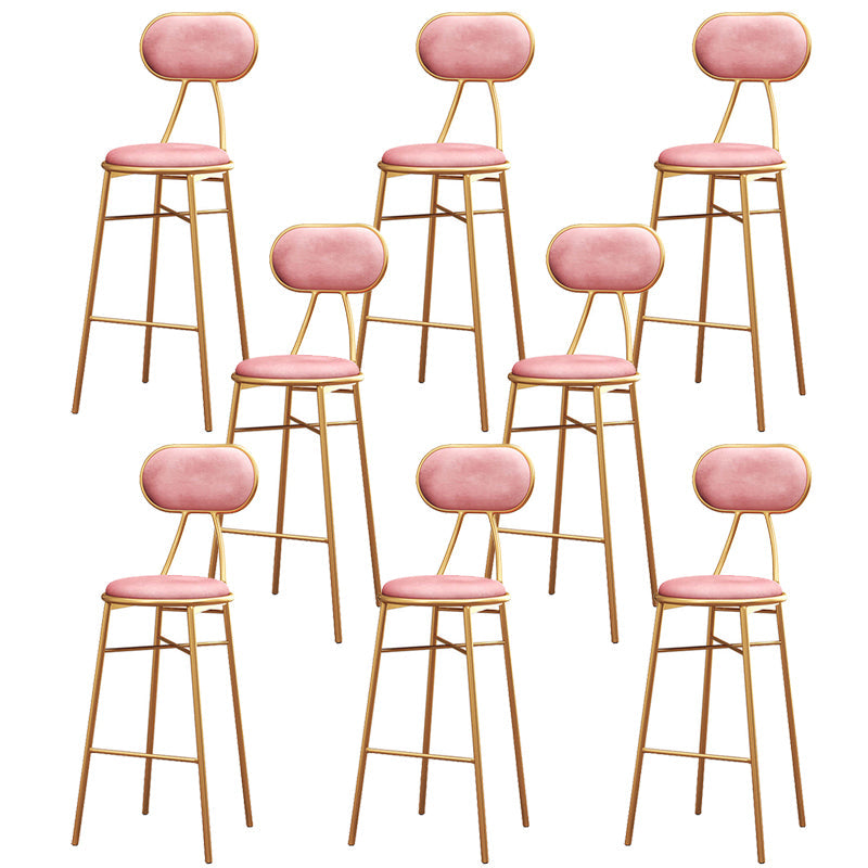 Nordic Low Back Bar-stool Round Seat Counter Bar Stool with Metal Legs Pink 8 Piece Set Counter Stool(26"H) Clearhalo 'Bar Furniture' 'Bar Stools' 'bar_stools' 'furn' 'furn_bar_stools' 'Furniture' 'Kitchen & Dining Furniture' 6222056