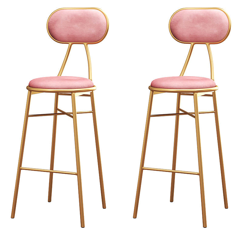 Nordic Low Back Bar-stool Round Seat Counter Bar Stool with Metal Legs Pink 2 Piece Set Bar Stool(30"H) Clearhalo 'Bar Furniture' 'Bar Stools' 'bar_stools' 'furn' 'furn_bar_stools' 'Furniture' 'Kitchen & Dining Furniture' 6222058