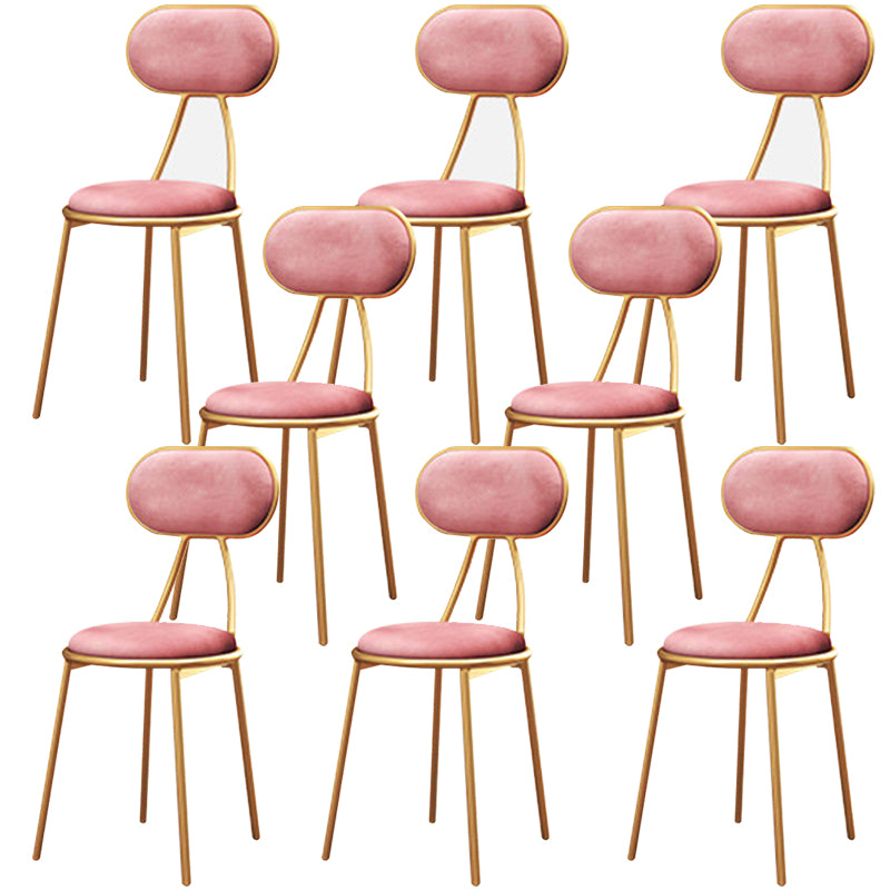 Nordic Low Back Bar-stool Round Seat Counter Bar Stool with Metal Legs Pink 8 Piece Set Short Stool(18"H) Clearhalo 'Bar Furniture' 'Bar Stools' 'bar_stools' 'furn' 'furn_bar_stools' 'Furniture' 'Kitchen & Dining Furniture' 6222070