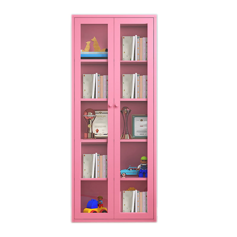 Modern Display Stand Steel Display Cabinet with Adjustable Interior Shelves Pink Clearhalo 'Display & China Cabinets' 'display_china_cabinets' 'furn' 'furn_display_china_cabinets' 'Furniture' 'Kitchen & Dining Furniture' 6222535