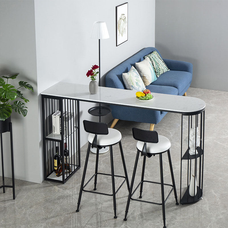 Glam Table and Stool Set Oval 1/2/3 Pieces Bar Pub Table Set 3 Pieces: 1 Black Table, 2 Black White Stools Clearhalo 'Bar Furniture' 'furn' 'furn_home_bar_bar_sets' 'Furniture' 'Home Bars & Bar Sets' 'home_bar_bar_sets' 'Kitchen & Dining Furniture' 6222605