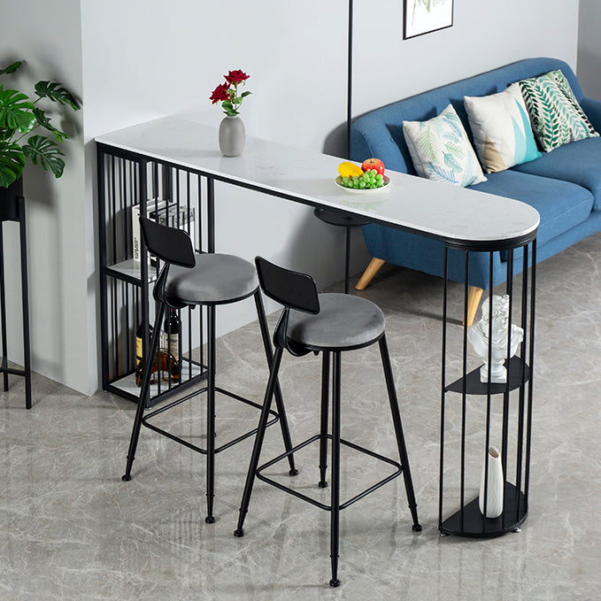 Glam Table and Stool Set Oval 1/2/3 Pieces Bar Pub Table Set 3 Pieces: Black Table, 2 Black-Gray Stools Clearhalo 'Bar Furniture' 'furn' 'furn_home_bar_bar_sets' 'Furniture' 'Home Bars & Bar Sets' 'home_bar_bar_sets' 'Kitchen & Dining Furniture' 6222622