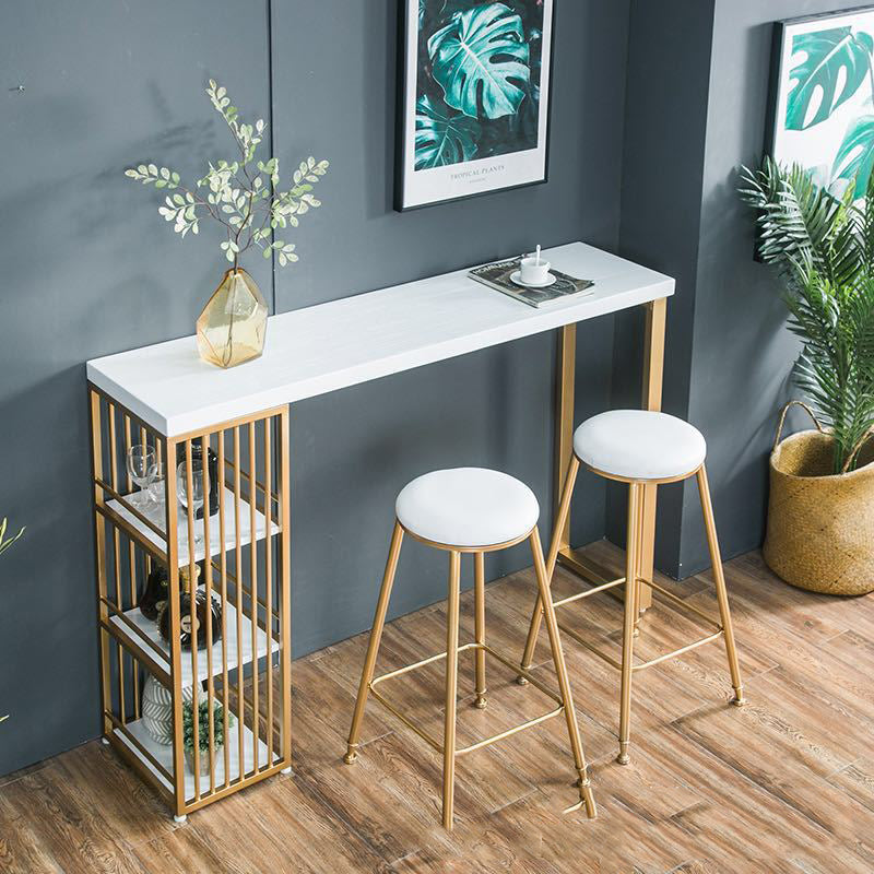 Glam Bar Table Set 1/3 Pieces Rectangle Wood Counter Table with Stools 3 Pieces: Table, 2 White Stools Clearhalo 'Bar Furniture' 'furn' 'furn_home_bar_bar_sets' 'Furniture' 'Home Bars & Bar Sets' 'home_bar_bar_sets' 'Kitchen & Dining Furniture' 6222839
