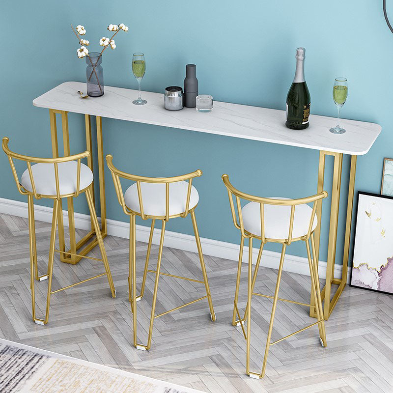 Glam Style Bar Table Set 1/4/7 Pieces Stone Rectangle Counter Table Set for Dining Room 4 Pieces: White Table, 3 White Stools Clearhalo 'Bar Furniture' 'furn' 'furn_home_bar_bar_sets' 'Furniture' 'Home Bars & Bar Sets' 'home_bar_bar_sets' 'Kitchen & Dining Furniture' 6222919
