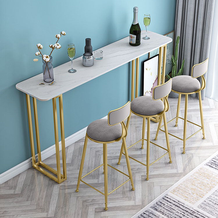 Glam Style Bar Table Set 1/4/7 Pieces Stone Rectangle Counter Table Set for Dining Room 4 Pieces: White Table, 3 Gray Stools Clearhalo 'Bar Furniture' 'furn' 'furn_home_bar_bar_sets' 'Furniture' 'Home Bars & Bar Sets' 'home_bar_bar_sets' 'Kitchen & Dining Furniture' 6222926