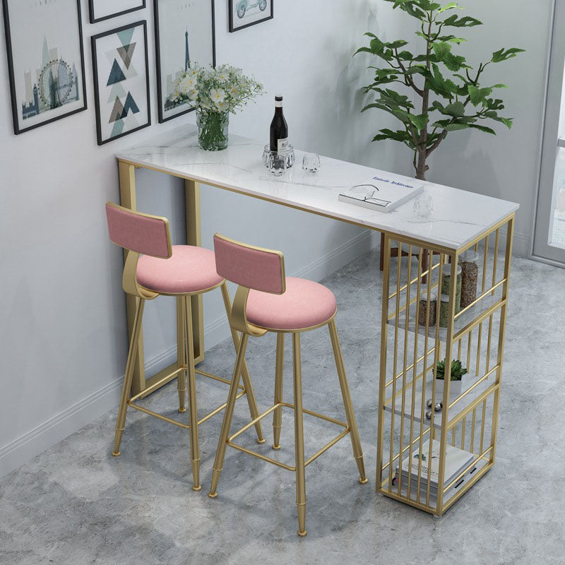 Glam Rectangle Bar Table Set 1/3/5 Pieces Faux Marble Counter Table Set for Dining Room 3 Pieces: White Table, 2 Pink Stools Clearhalo 'Bar Furniture' 'furn' 'furn_home_bar_bar_sets' 'Furniture' 'Home Bars & Bar Sets' 'home_bar_bar_sets' 'Kitchen & Dining Furniture' 6222959