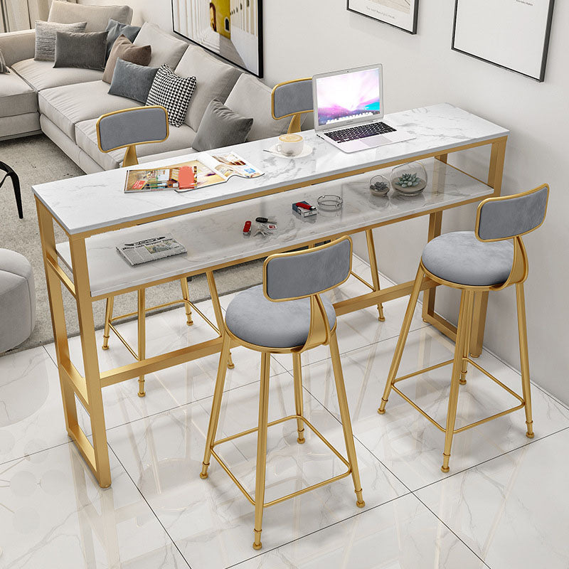 Glam Style Bar Table Set 1/5 Pieces Rectangle Faux Marble Counter Table 5 Pieces: Table, 4 Gray Stools Clearhalo 'Bar Furniture' 'furn' 'furn_home_bar_bar_sets' 'Furniture' 'Home Bars & Bar Sets' 'home_bar_bar_sets' 'Kitchen & Dining Furniture' 6223226