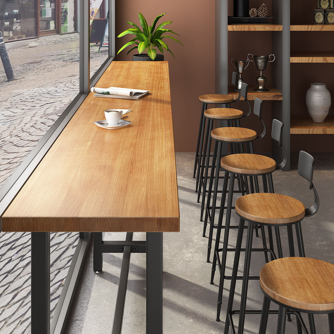 Tavolo da bar in stile industriale Set da bancone in legno massello rettangolare da 1/7 pezzi