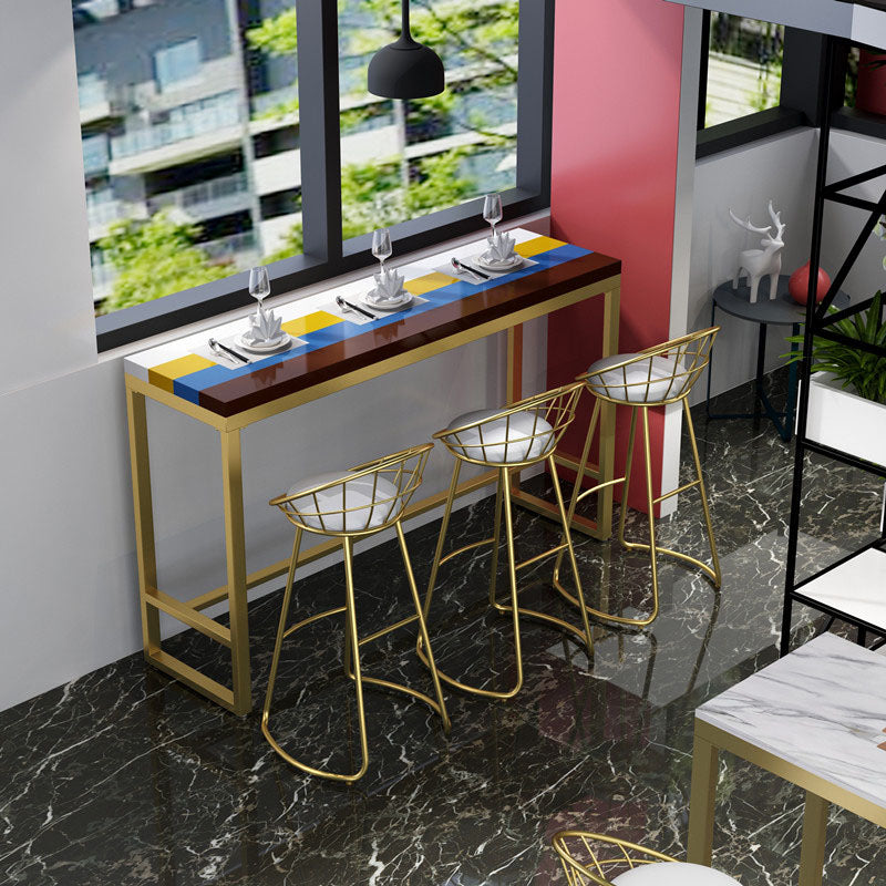 Glam Style Fixed Bar Table 1/4 Pieces Solid Wood Rectangle Counter Set for Indoor 4 Pieces: Table, 3 Gold Stools Clearhalo 'Bar Furniture' 'furn' 'furn_home_bar_bar_sets' 'Furniture' 'Home Bars & Bar Sets' 'home_bar_bar_sets' 'Kitchen & Dining Furniture' 6223311